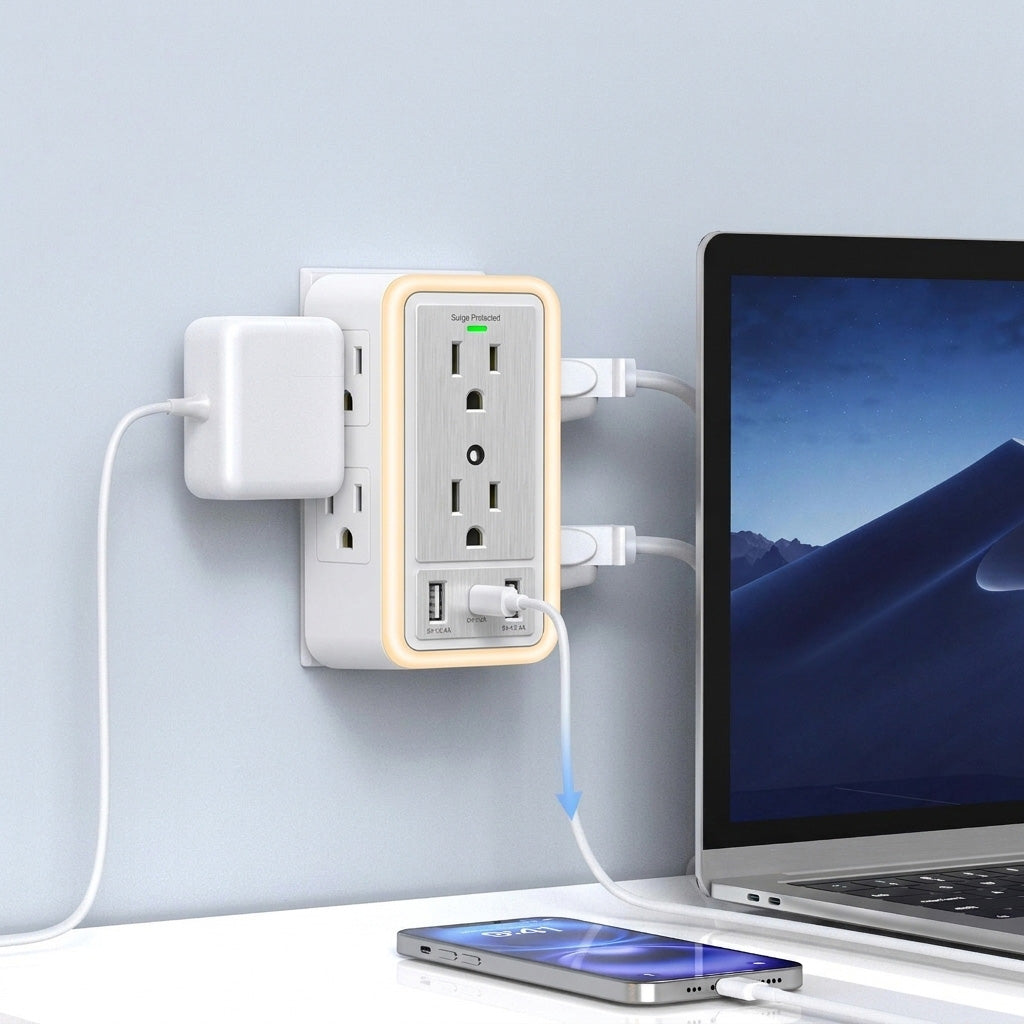 6-Outlet Extender with USB-C, Surge Protection & Night Light