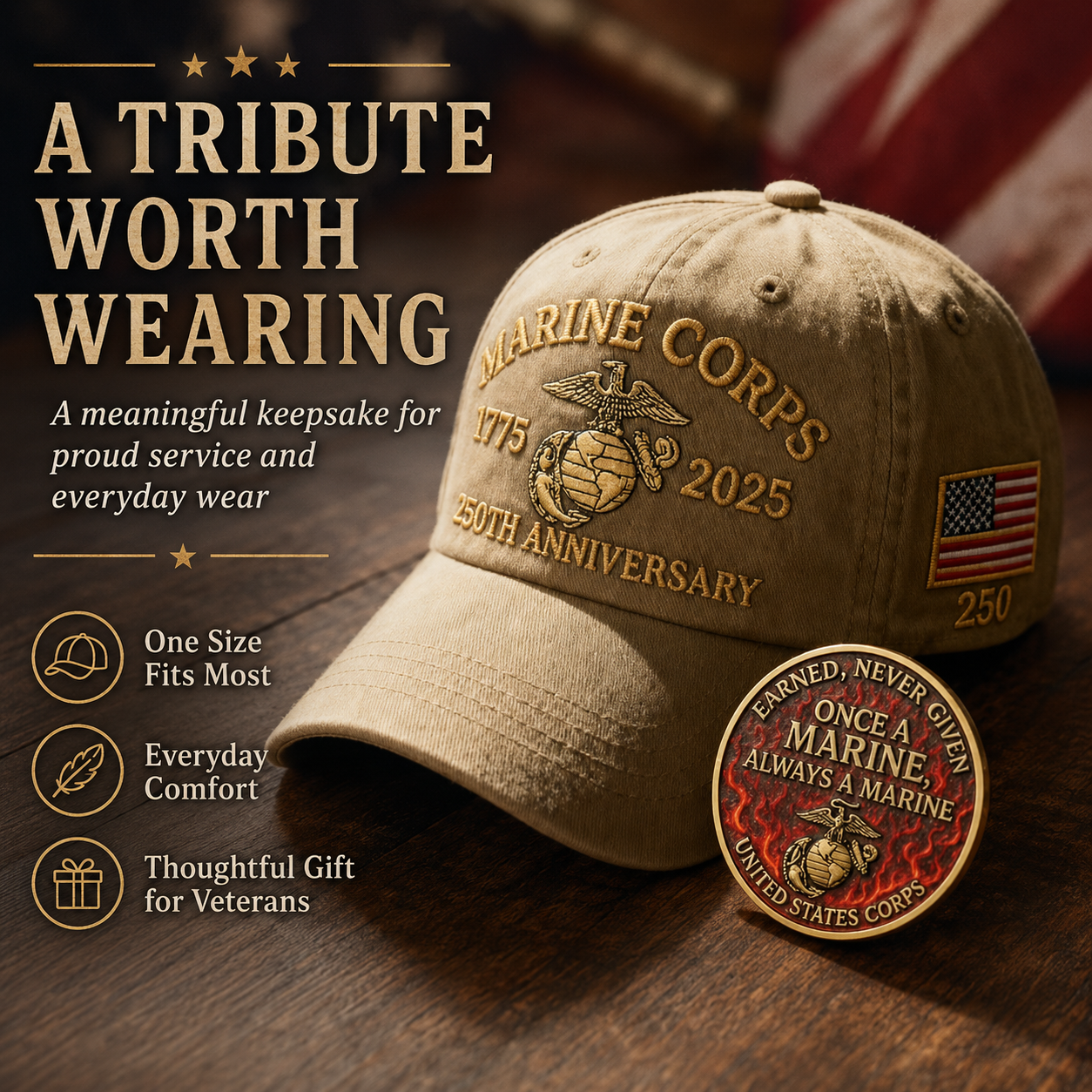 American Heritage Embroidered Cap with Free Honor Coin