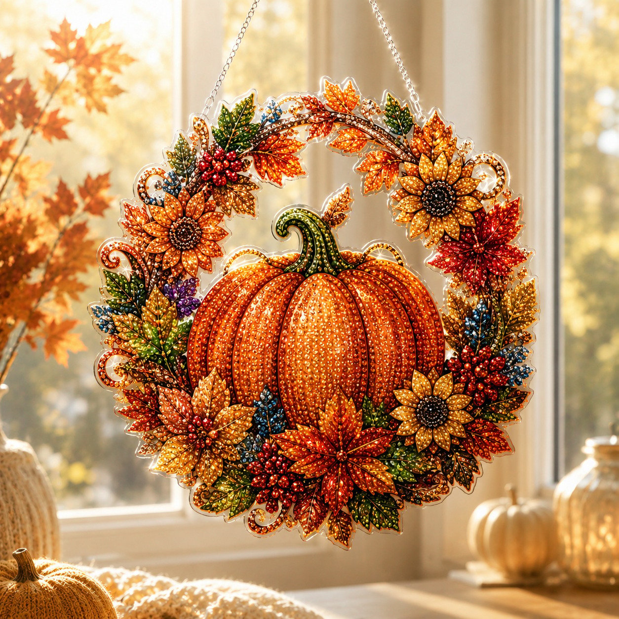 Autumn Harvest Pumpkin Diamond Art Hanging Ornament Kit