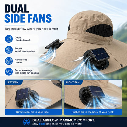 Dual Solar/USB Powered Fan Safari Hat