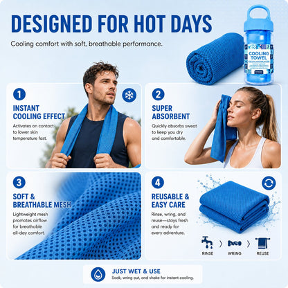 Cold Sweat Towel You Can Use Anywhere, Anytime! Reusable Soft Absorbent Cooling Portable