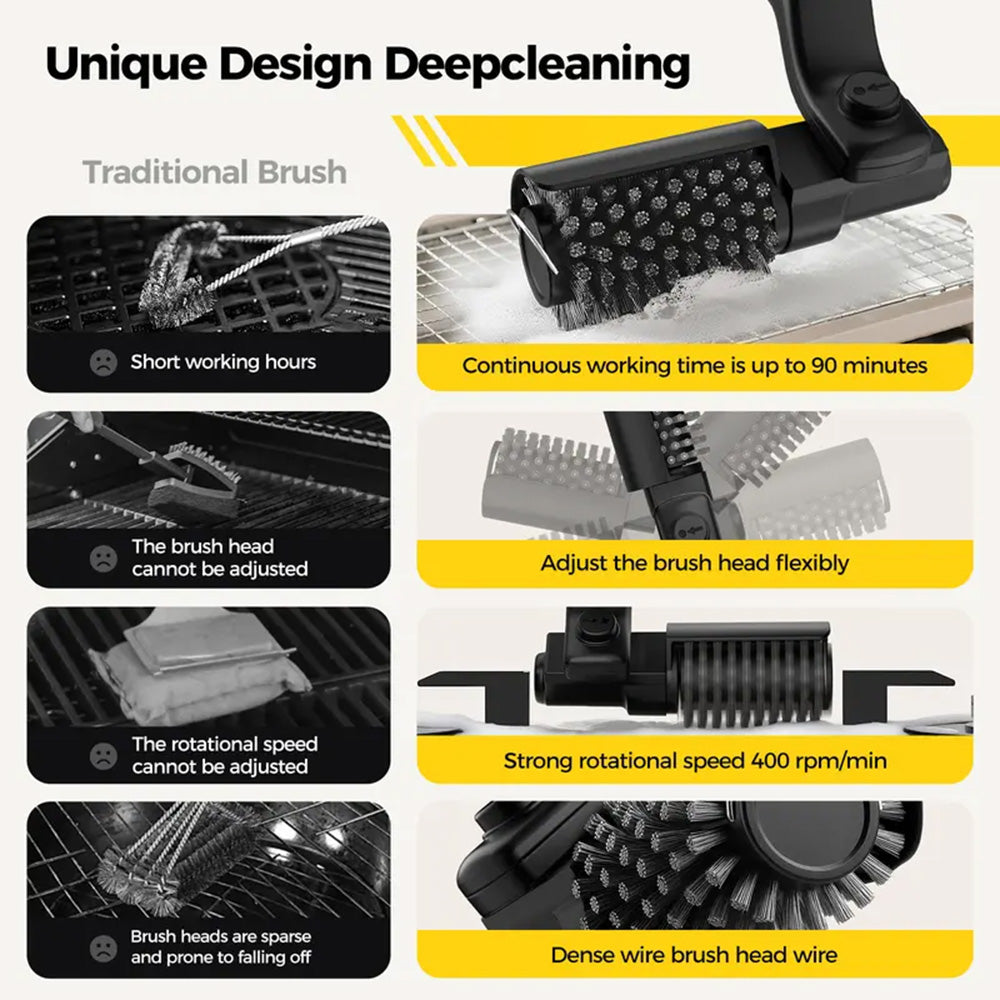 Electric BBQ Grill Brush with 7-Angle Adjustable Head