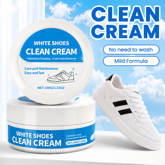 White Shoe Cleaner Cream Multipurpose No-Wash Solid Cleaner with Sponge