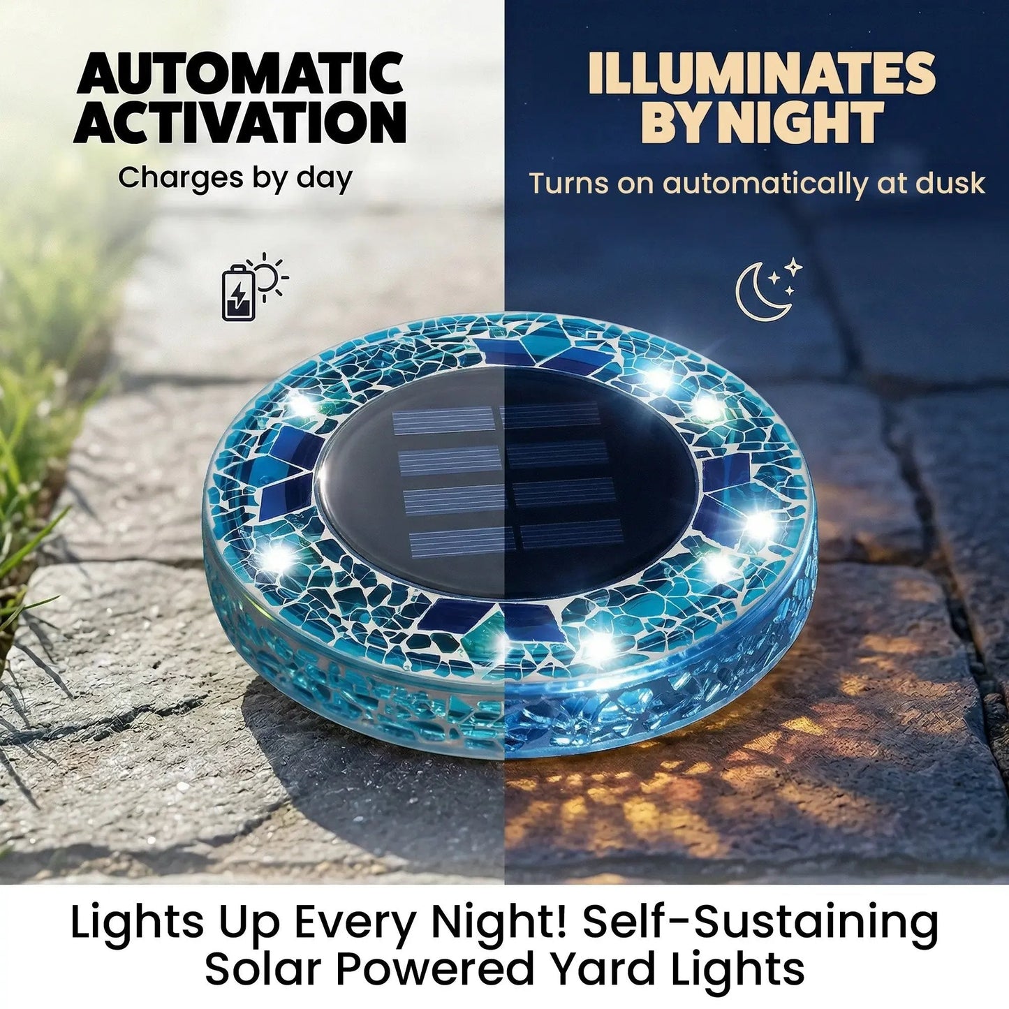 4/8 Pack Solar Outdoor Mosaic Disk Lights, Waterproof Decorative Pathway LED Light