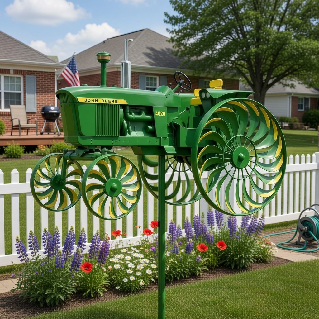 Green Tractor Garden Wind Spinner