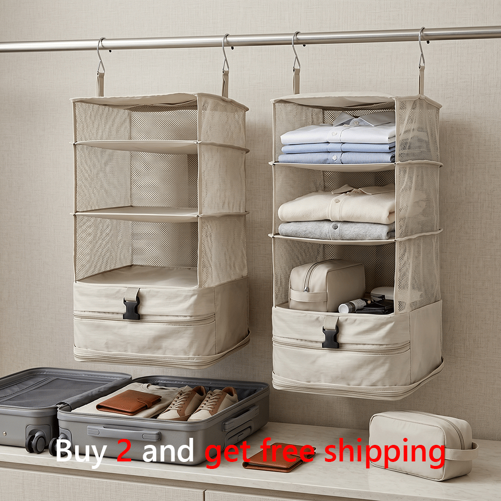 Travel Hanging Closet Organizer Bag with Hooks & Compression Straps