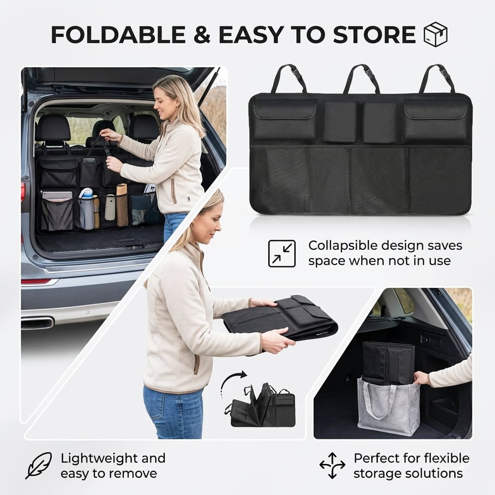 Car Trunk Organizer – Hanging Storage with 8 Pockets for SUVs & Trucks