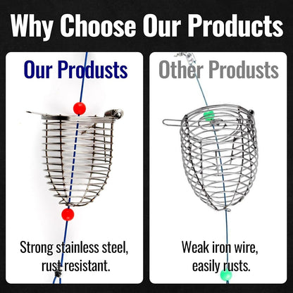 Stainless Steel Fishing Bait Cage Feeder 3-Piece Set – Durable Fish Attracting Rig Attachment