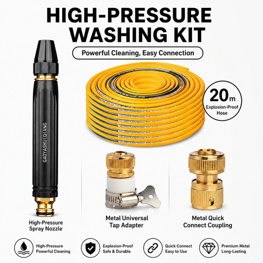 High Pressure Car Wash Kit with Nozzles & Hose