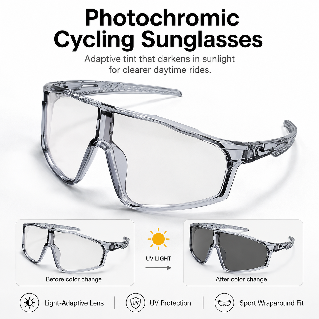 Photochromic Sports Sunglasses for Cycling & Hiking