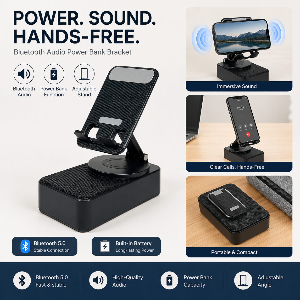 5-in-1 Wireless Bluetooth Phone Holder Speaker Stand Charger Rotating Portable