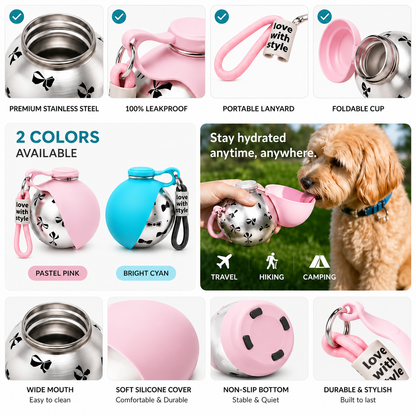 Foldable 304 Stainless Steel Dog Water Bottle Portable Pet Travel Drinking Cup