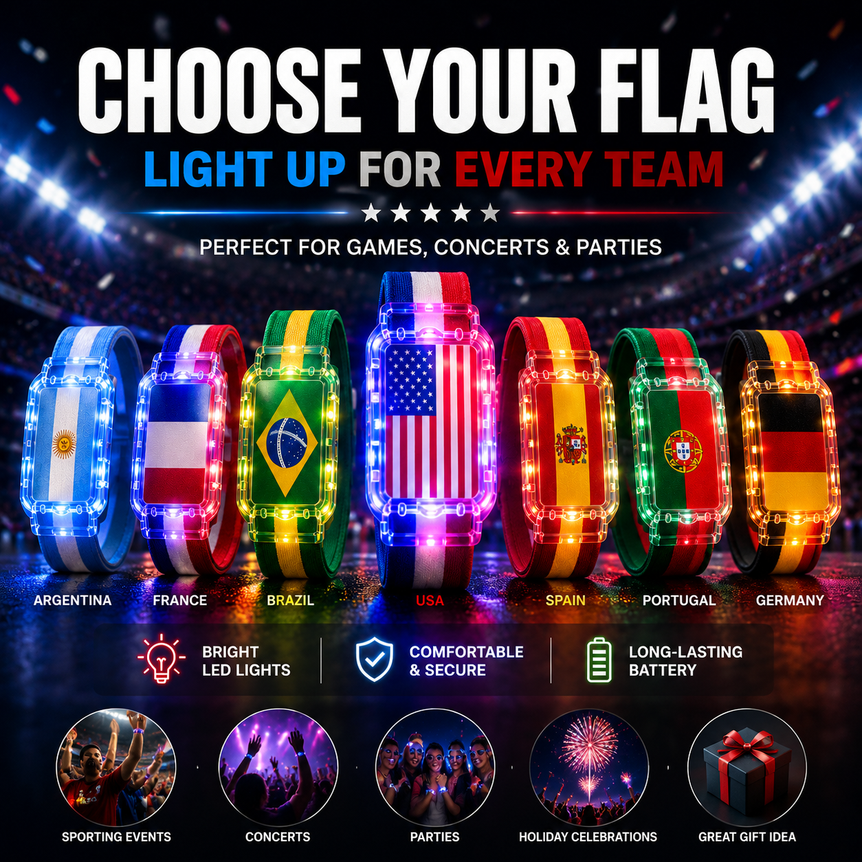 LED Flag Wristband for Game Day & Watch Parties