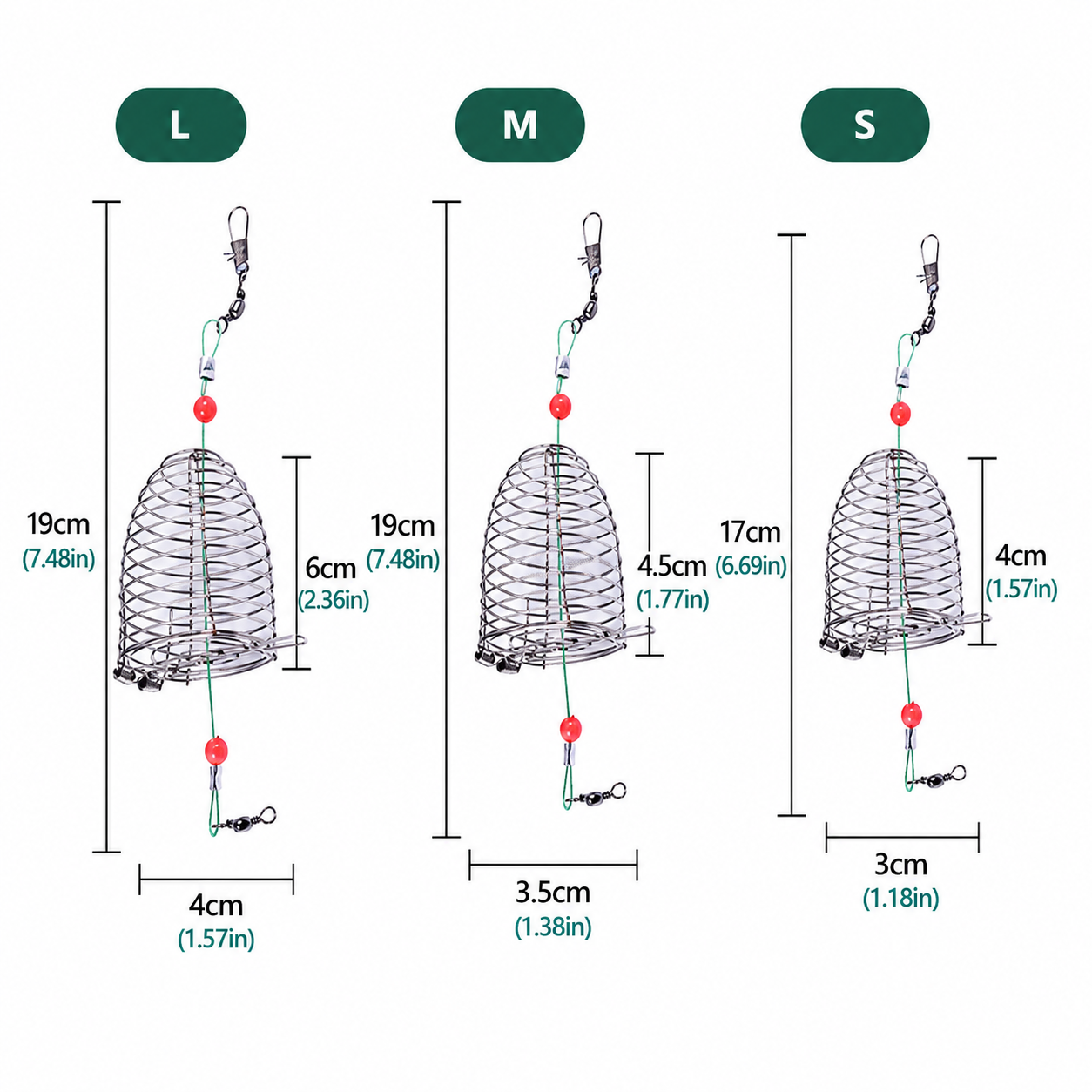 Stainless Steel Fishing Bait Cage Feeder 3-Piece Set – Durable Fish Attracting Rig Attachment