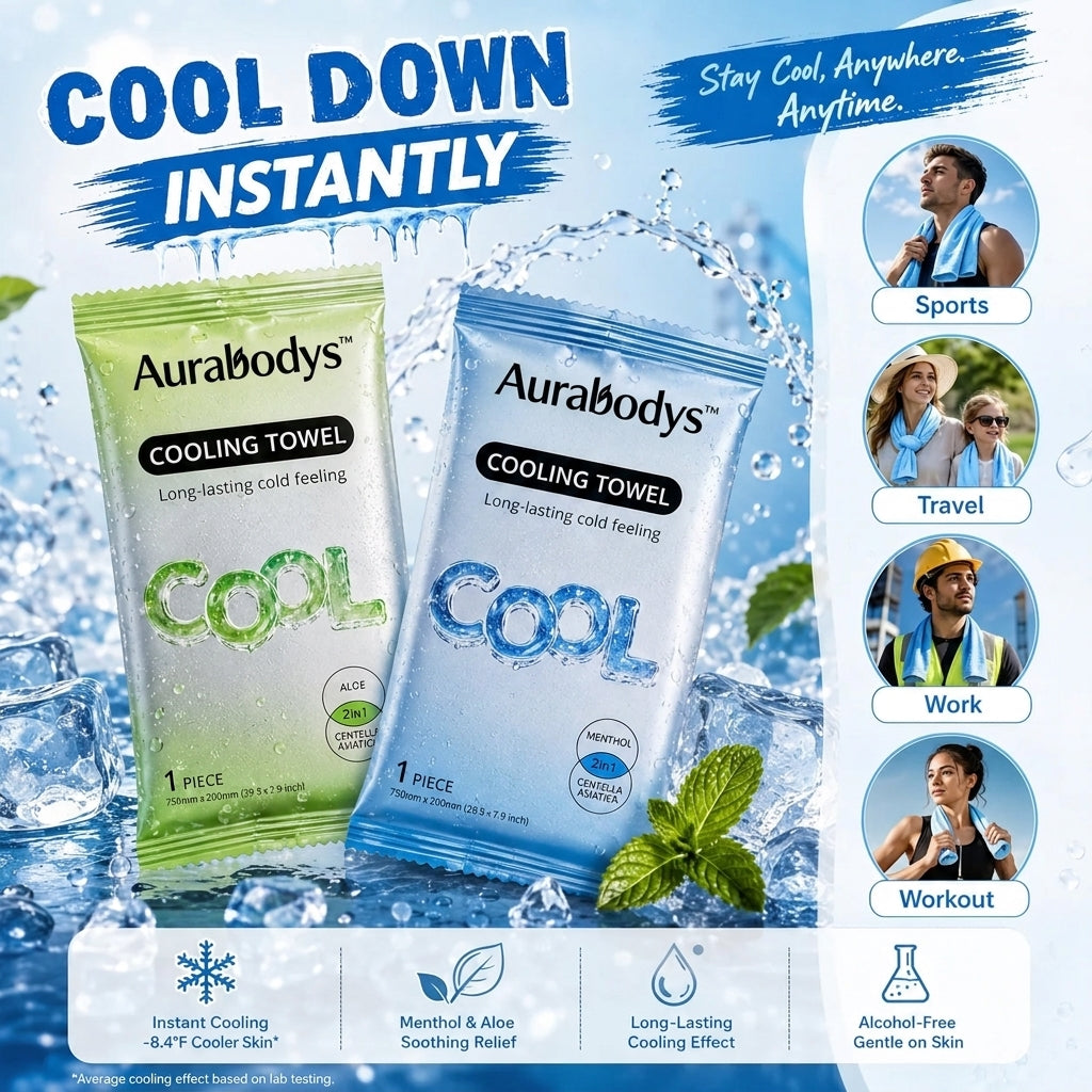 Cooling Towels & XL Menthol Cooling Wipes for Summer Heat, Sports, Travel & Outdoor Relief