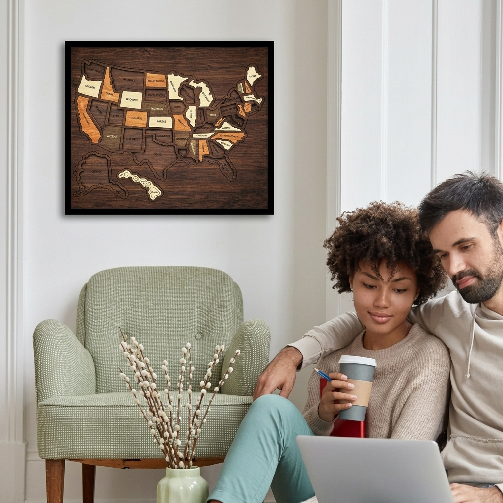 🇺🇸 Wooden USA Travel Map Puzzle🧩A Stylish Way to Track Your Journey