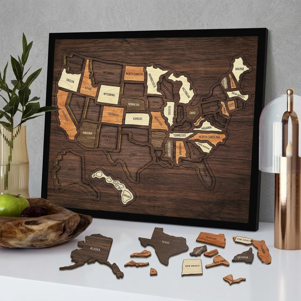 🇺🇸 Wooden USA Travel Map Puzzle🧩A Stylish Way to Track Your Journey