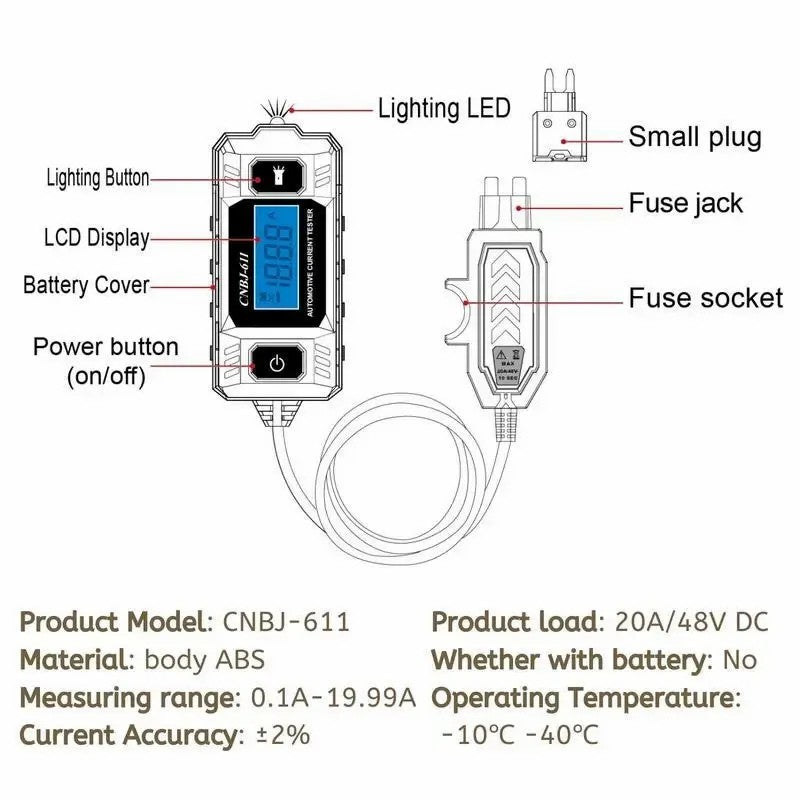 Automotive Fuse Current Tester for Fast Battery Drain Detection