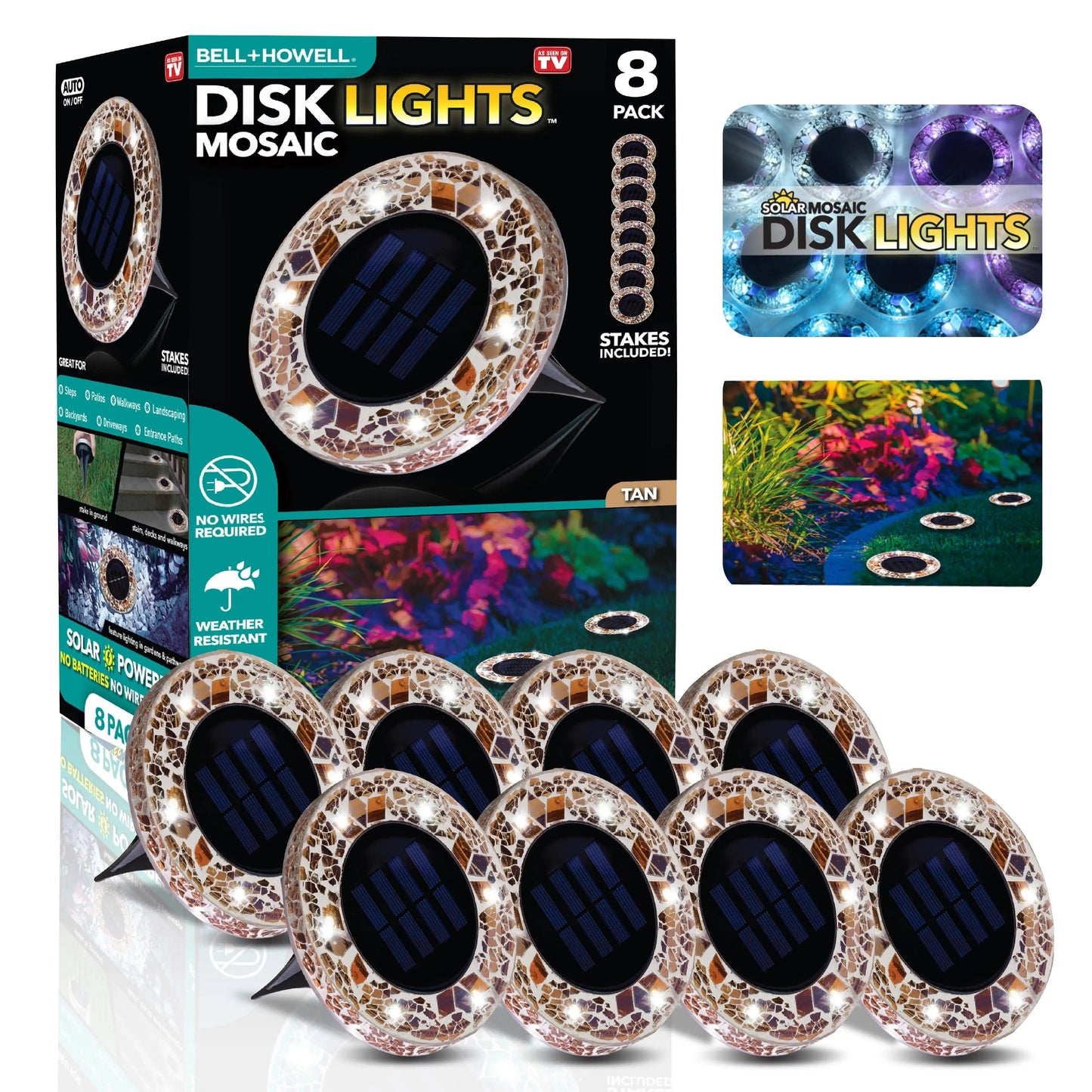 4/8 Pack Solar Outdoor Mosaic Disk Lights, Waterproof Decorative Pathway LED Light