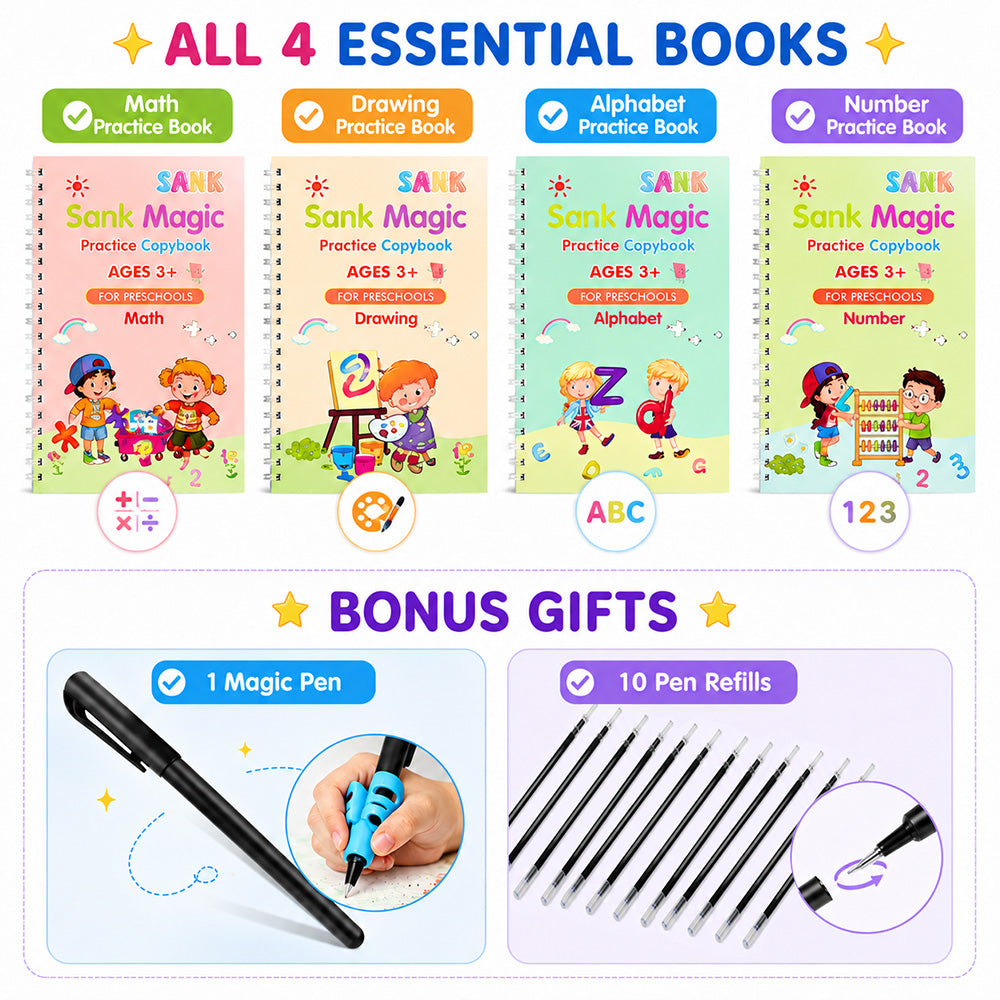 📚MagicBook | Kids Practice Copybook Set (4Pcs/Set)