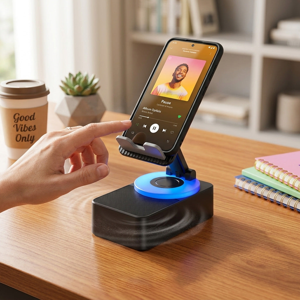 5-in-1 Wireless Bluetooth Phone Holder Speaker Stand Charger Rotating Portable
