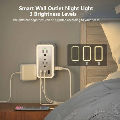6-Outlet Extender with USB-C, Surge Protection & Night Light