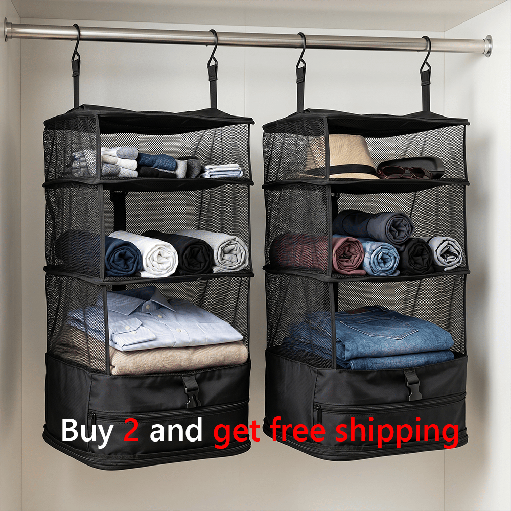 Travel Hanging Closet Organizer Bag with Hooks & Compression Straps