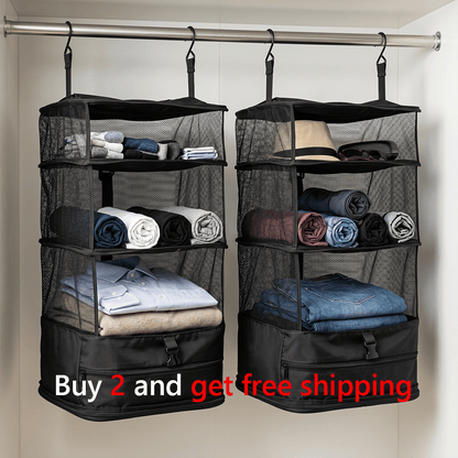 Travel Hanging Closet Organizer Bag with Hooks & Compression Straps