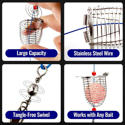 Stainless Steel Fishing Bait Cage Feeder 3-Piece Set – Durable Fish Attracting Rig Attachment