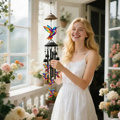 Retro Colorful Hummingbird Wind Chime