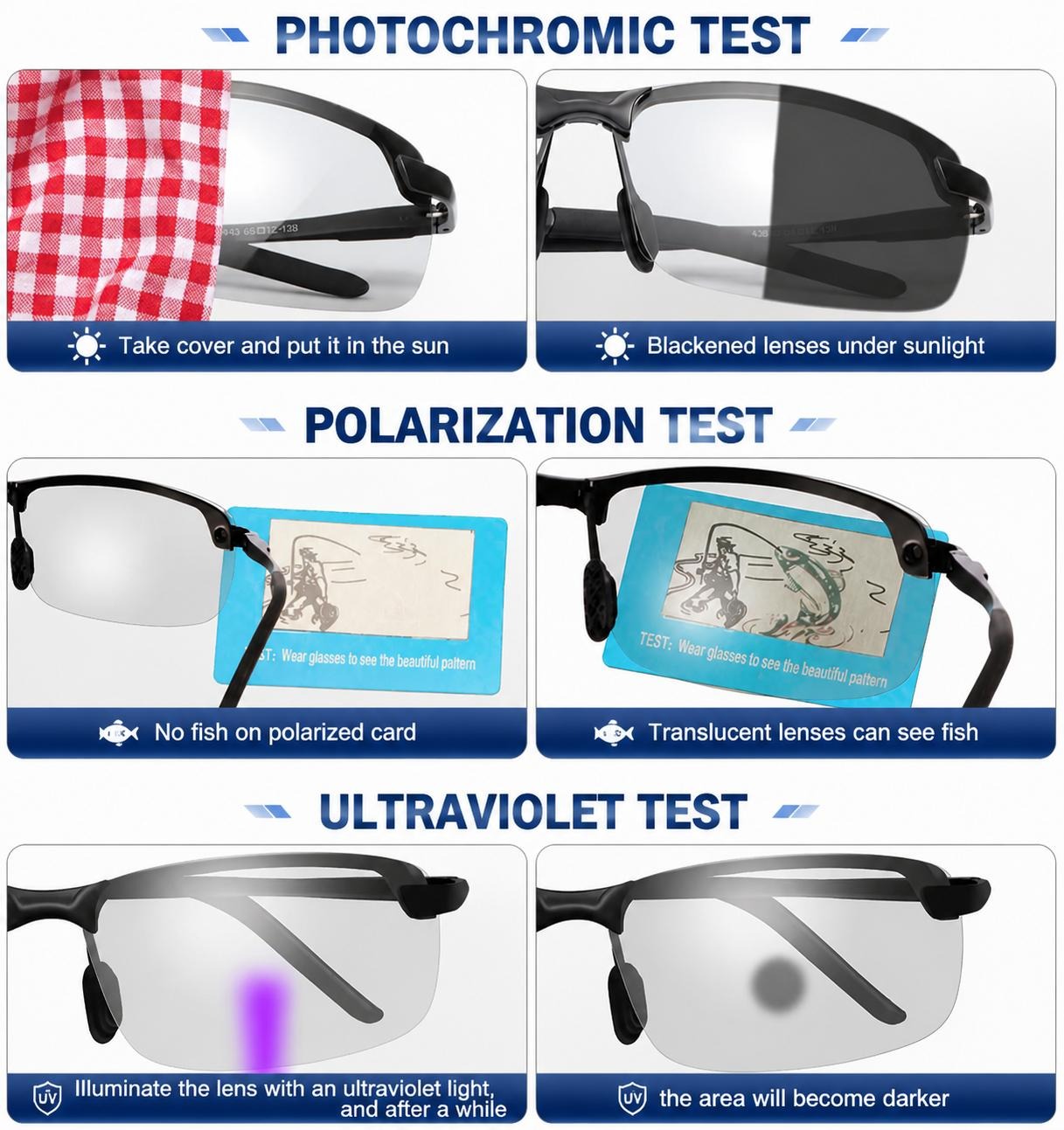 Photochromic Sunglasses with Anti-glare Polarized Lens