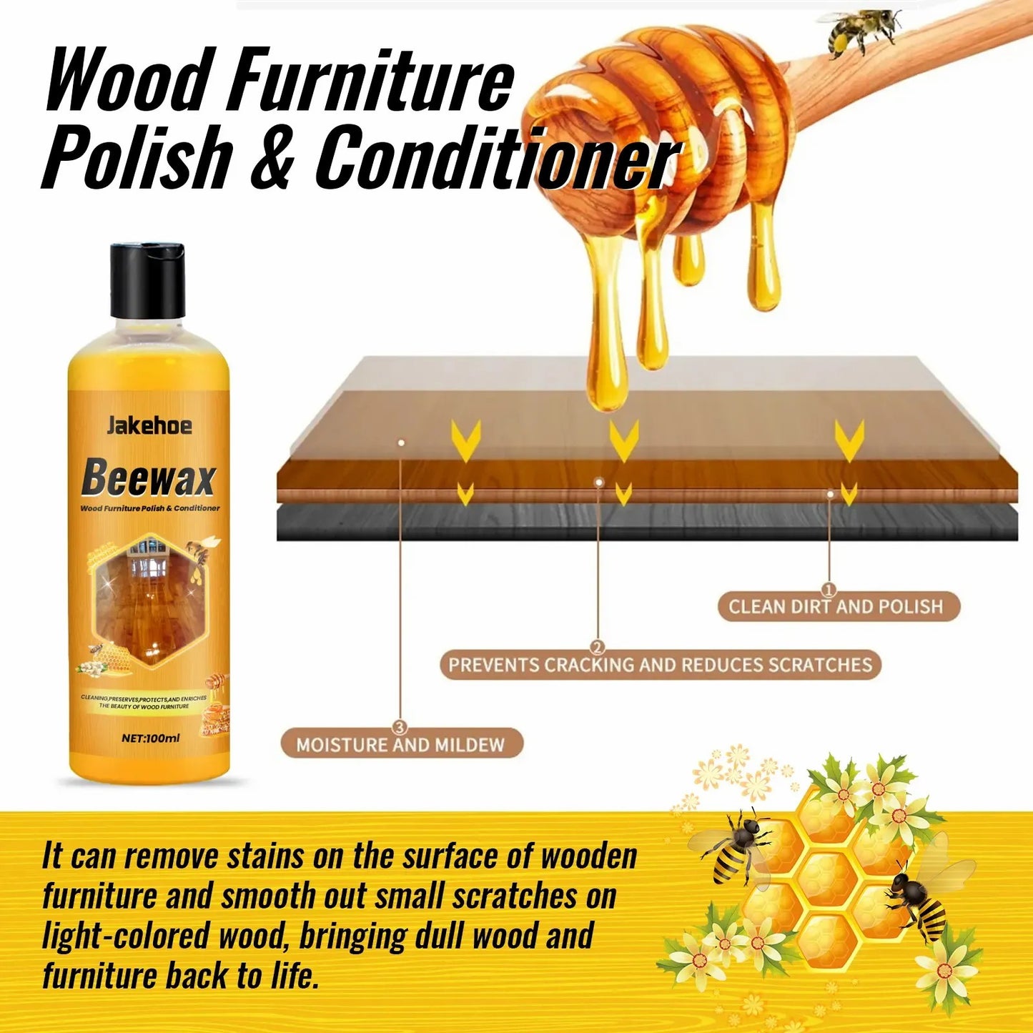 Natural Beeswax Wood Polish Spray for Furniture & Floors