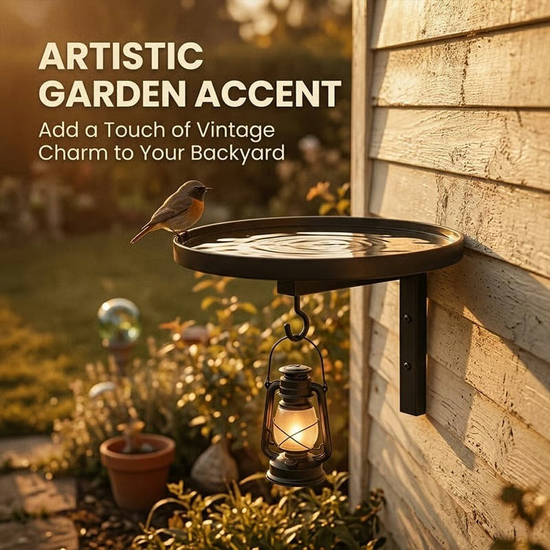 Wall-Mounted Metal Bird Bath with Hanging Hook