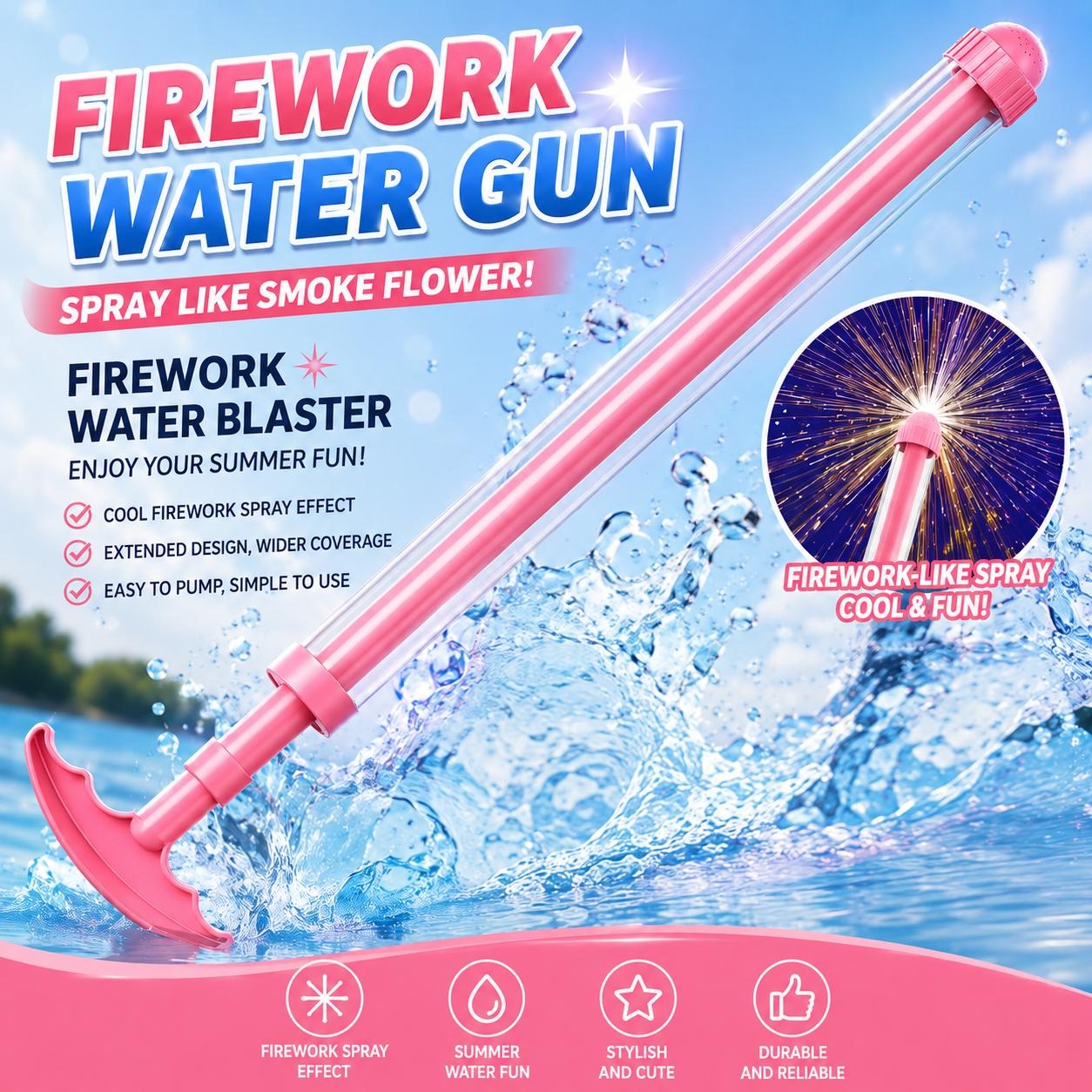 Fireworks Spray Water Gun for Kids Summer Outdoor Fun