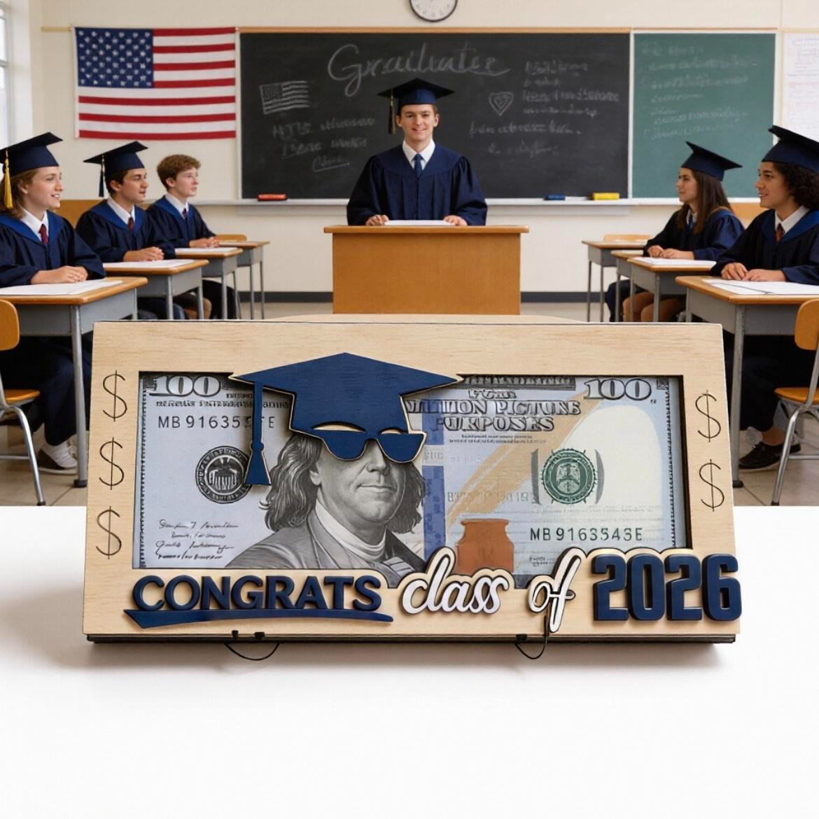 Graduation Money Holder 2026 Wooden Cash Gift Box