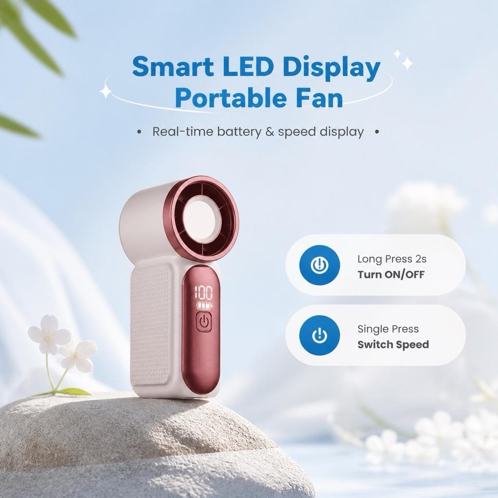 Mini Handheld Fan with LED Display – 6-Speed Turbo Pocket Fan for Women