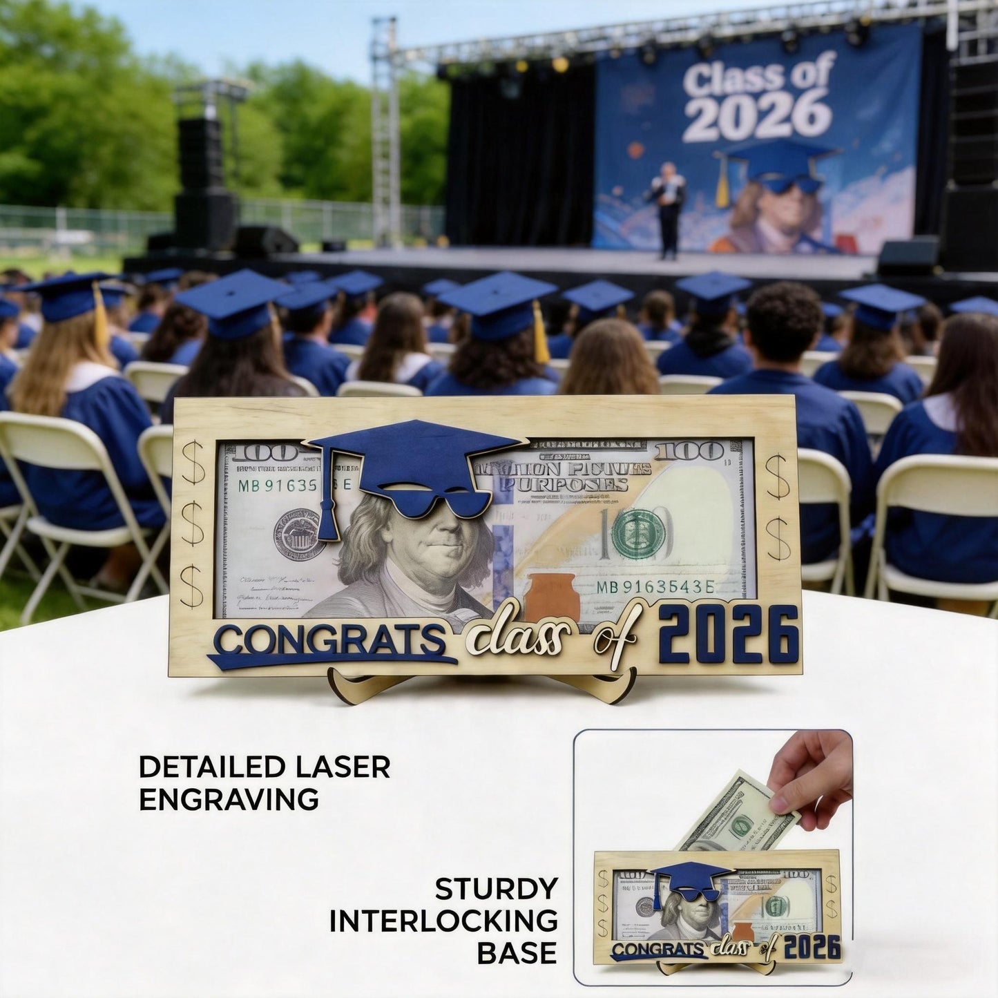 Graduation Money Holder 2026 Wooden Cash Gift Box