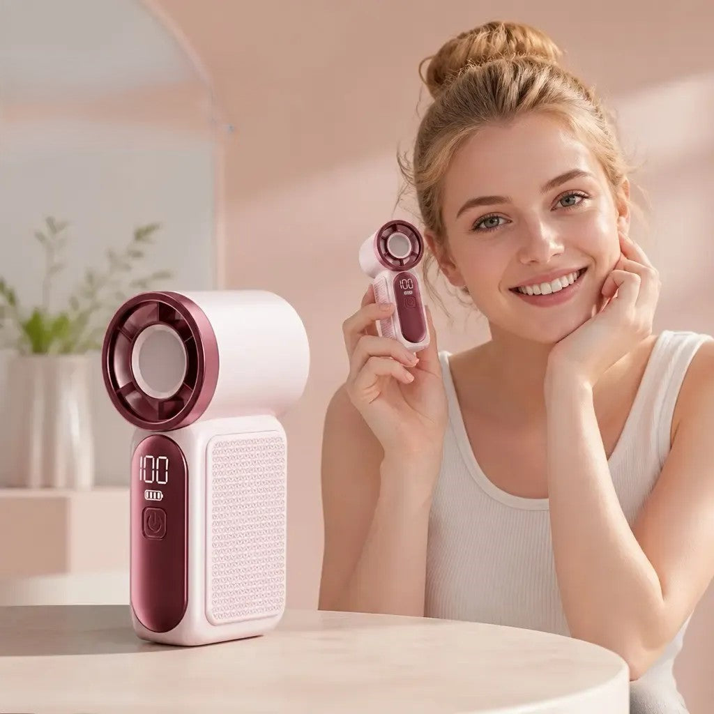 Mini Handheld Fan with LED Display – 6-Speed Turbo Pocket Fan for Women
