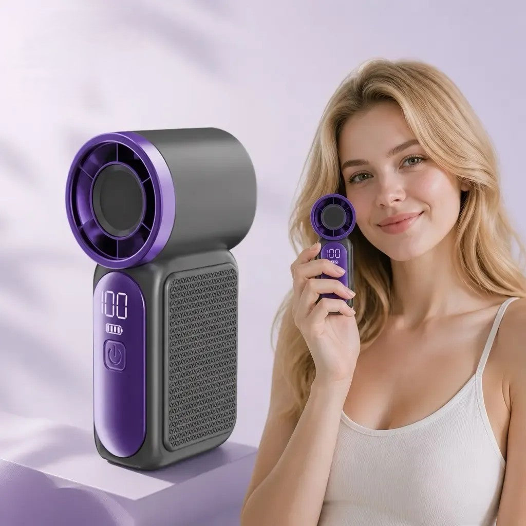 Mini Handheld Fan with LED Display – 6-Speed Turbo Pocket Fan for Women