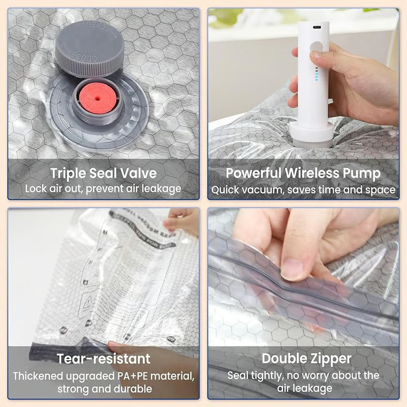 Cordless Travel Vacuum Bag Set for Space-Saving Packing
