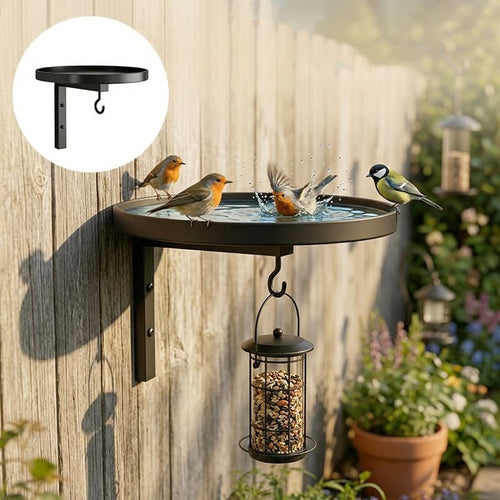 Wall-Mounted Metal Bird Bath with Hanging Hook