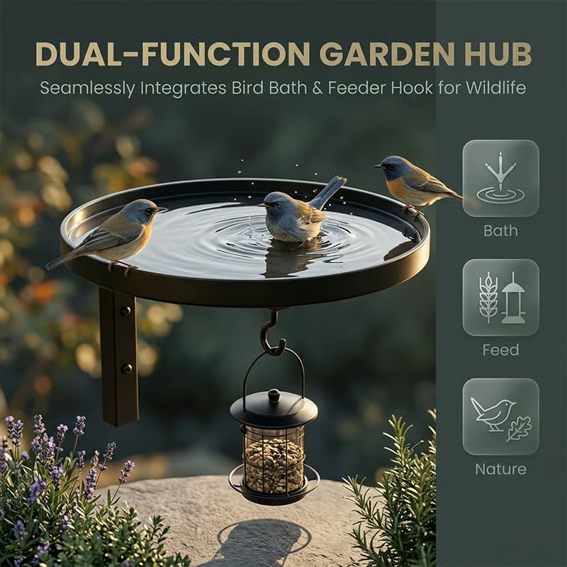 Wall-Mounted Metal Bird Bath with Hanging Hook