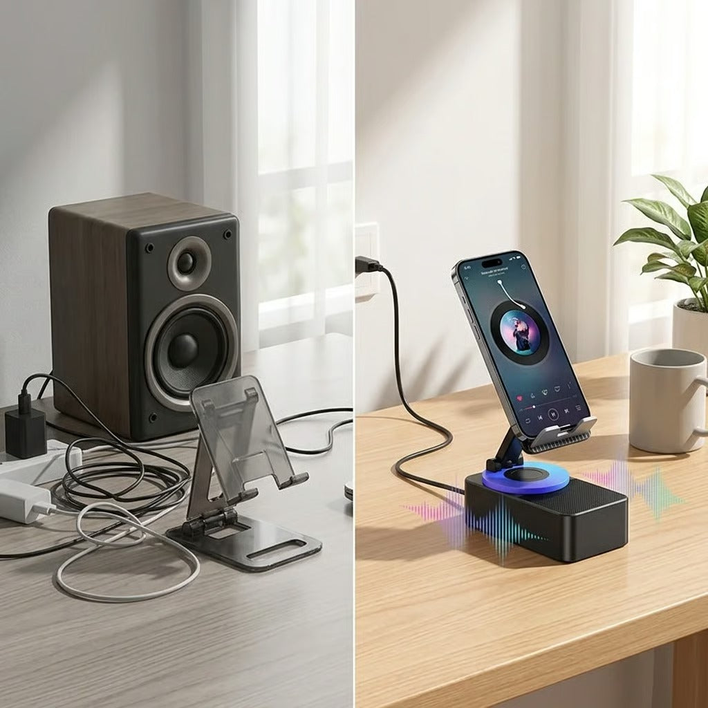 5-in-1 Wireless Bluetooth Phone Holder Speaker Stand Charger Rotating Portable