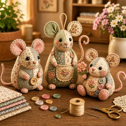 Handcrafted Vintage Mouse Plush Sewing Kit