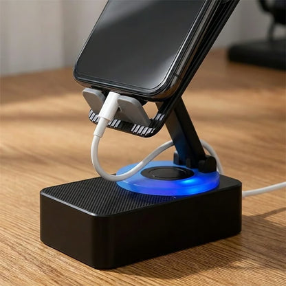 5-in-1 Wireless Bluetooth Phone Holder Speaker Stand Charger Rotating Portable