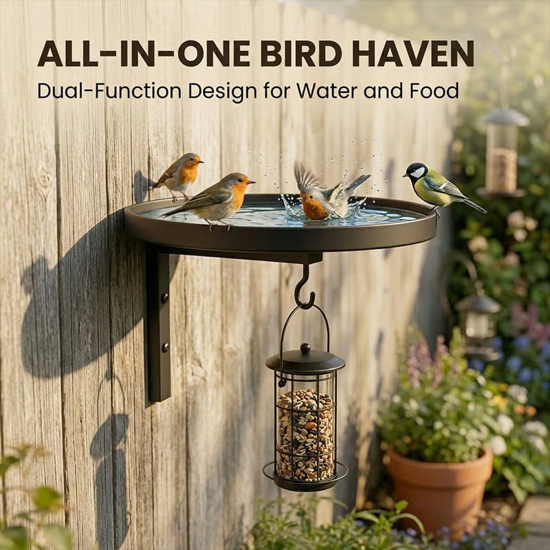 Wall-Mounted Metal Bird Bath with Hanging Hook