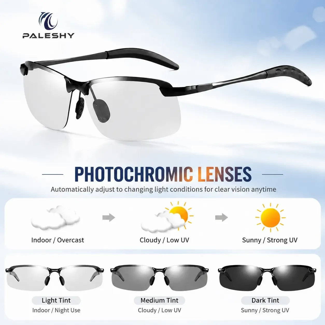 Photochromic Sunglasses with Anti-glare Polarized Lens