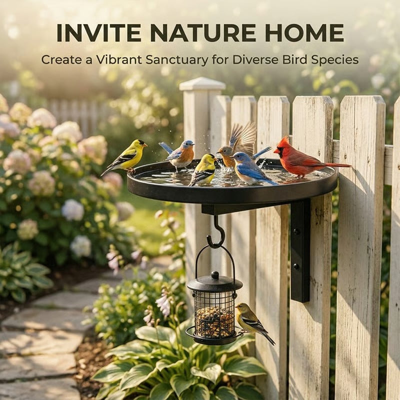 Wall-Mounted Metal Bird Bath with Hanging Hook