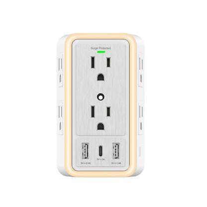 6-Outlet Extender with USB-C, Surge Protection & Night Light