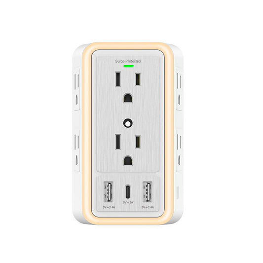 6-Outlet Extender with USB-C, Surge Protection & Night Light